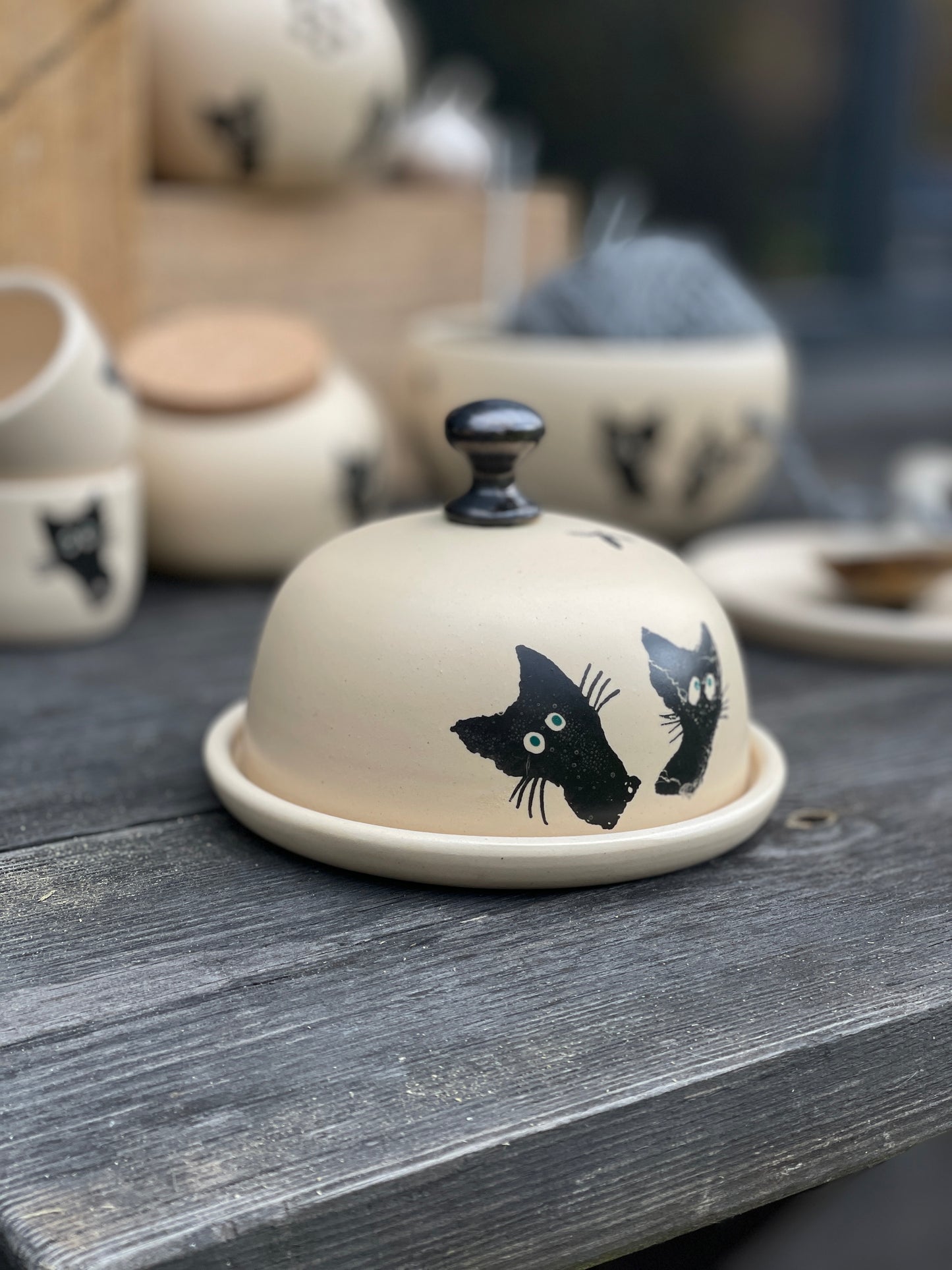 Sviesta trauks ar melniem kaķiem