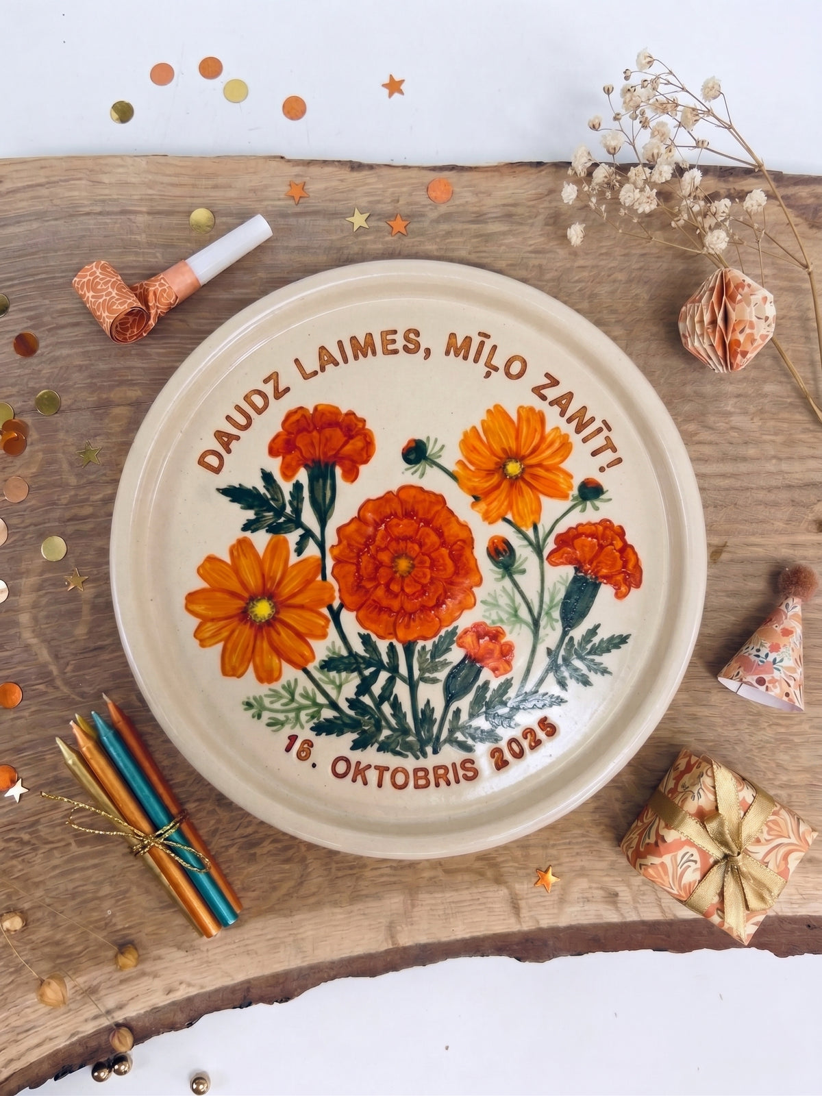 A hand-painted ceramic happy birthday plate
