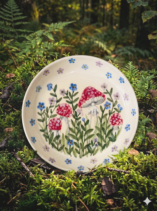Hand-Painted Mushroom plate- Whimsical Forest plate - Unique gift plate