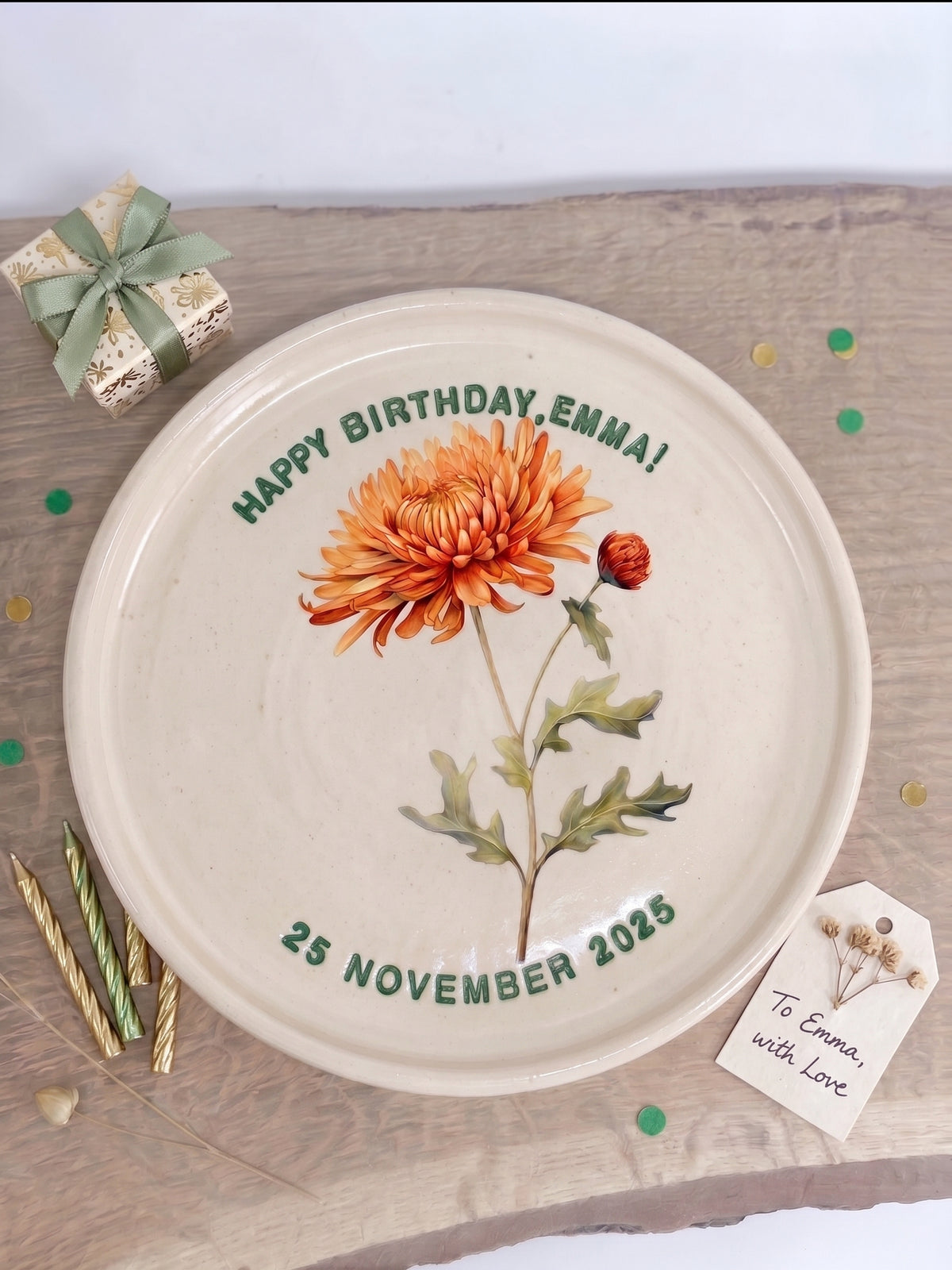 A hand-painted ceramic happy birthday plate