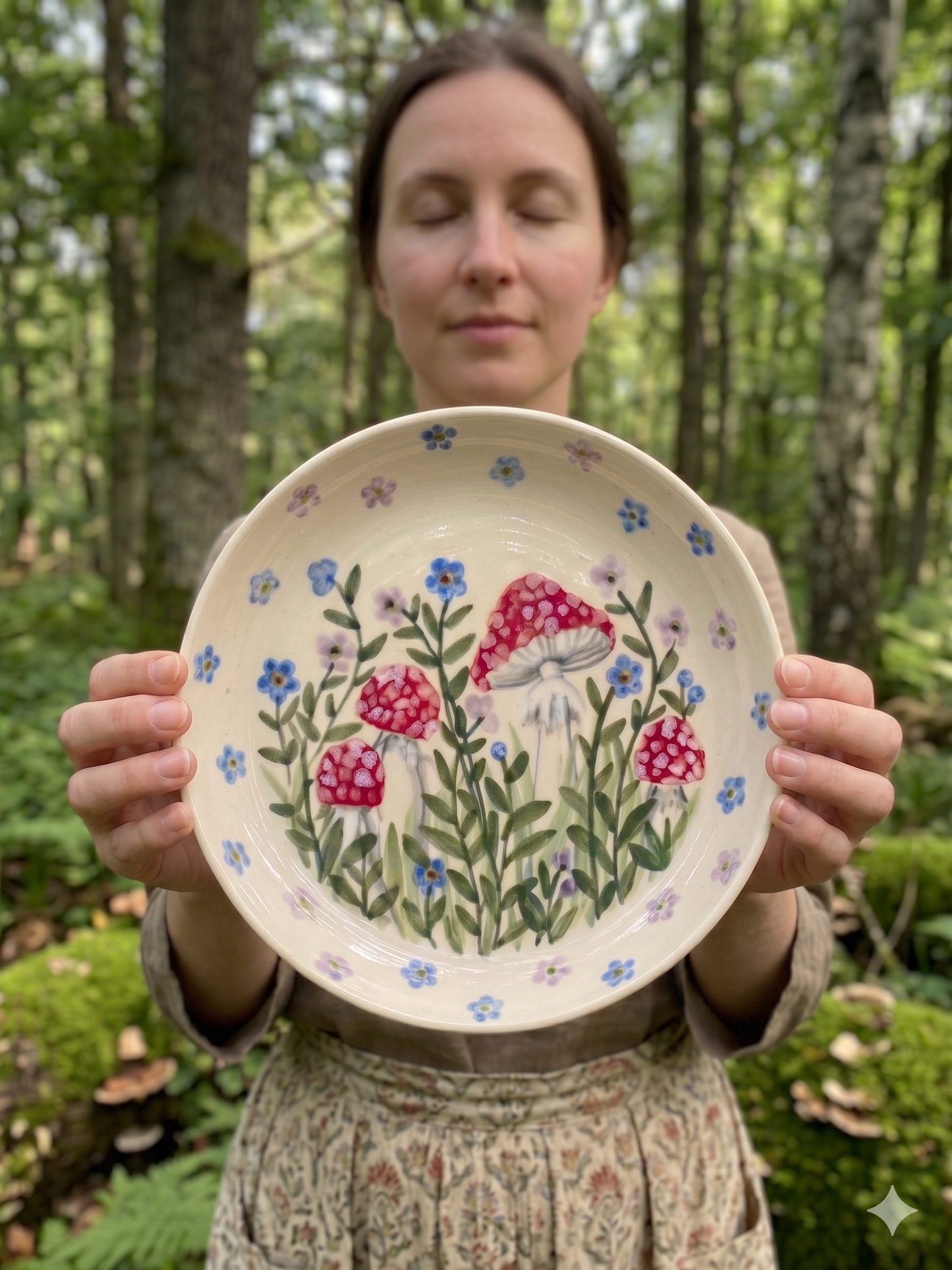 Hand-Painted Mushroom plate- Whimsical Forest plate - Unique gift plate