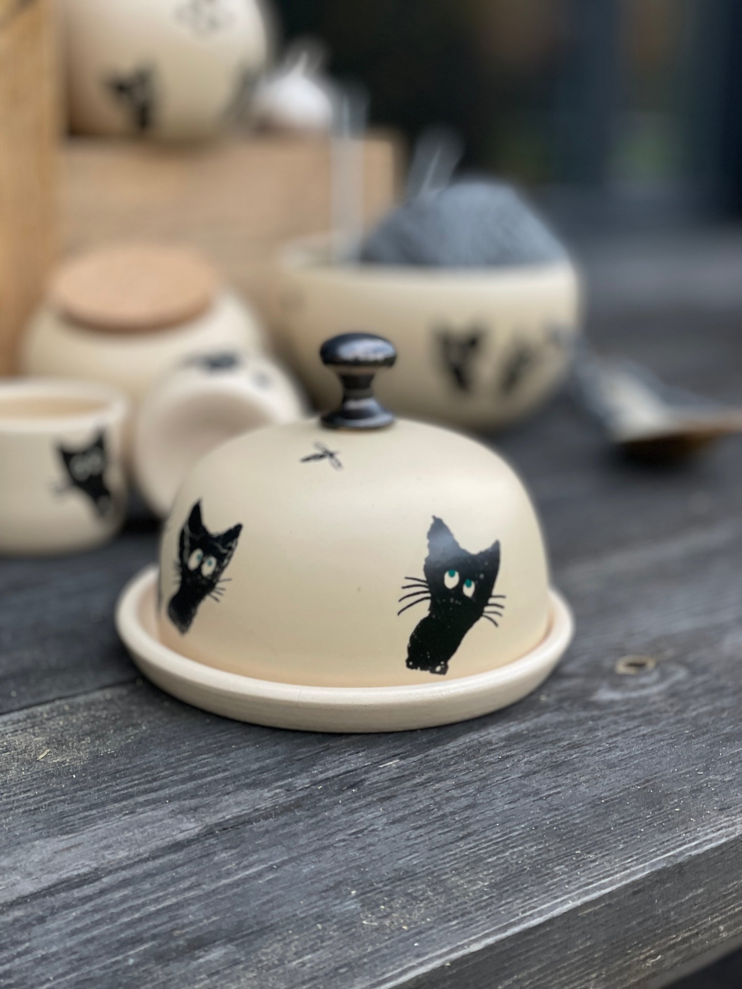 Sviesta trauks ar melniem kaķiem