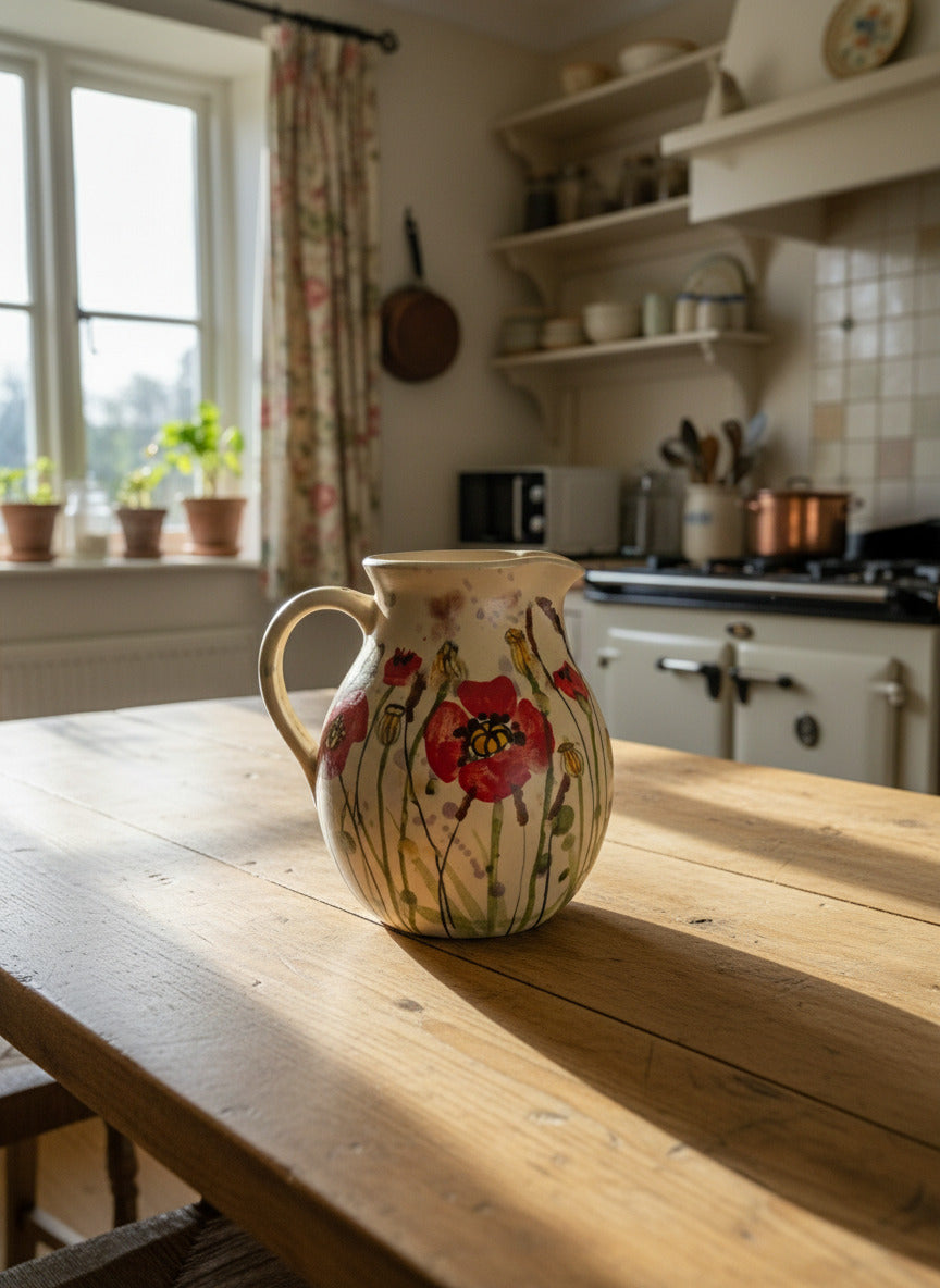 Magoņu krūze, rokām virpota krūze