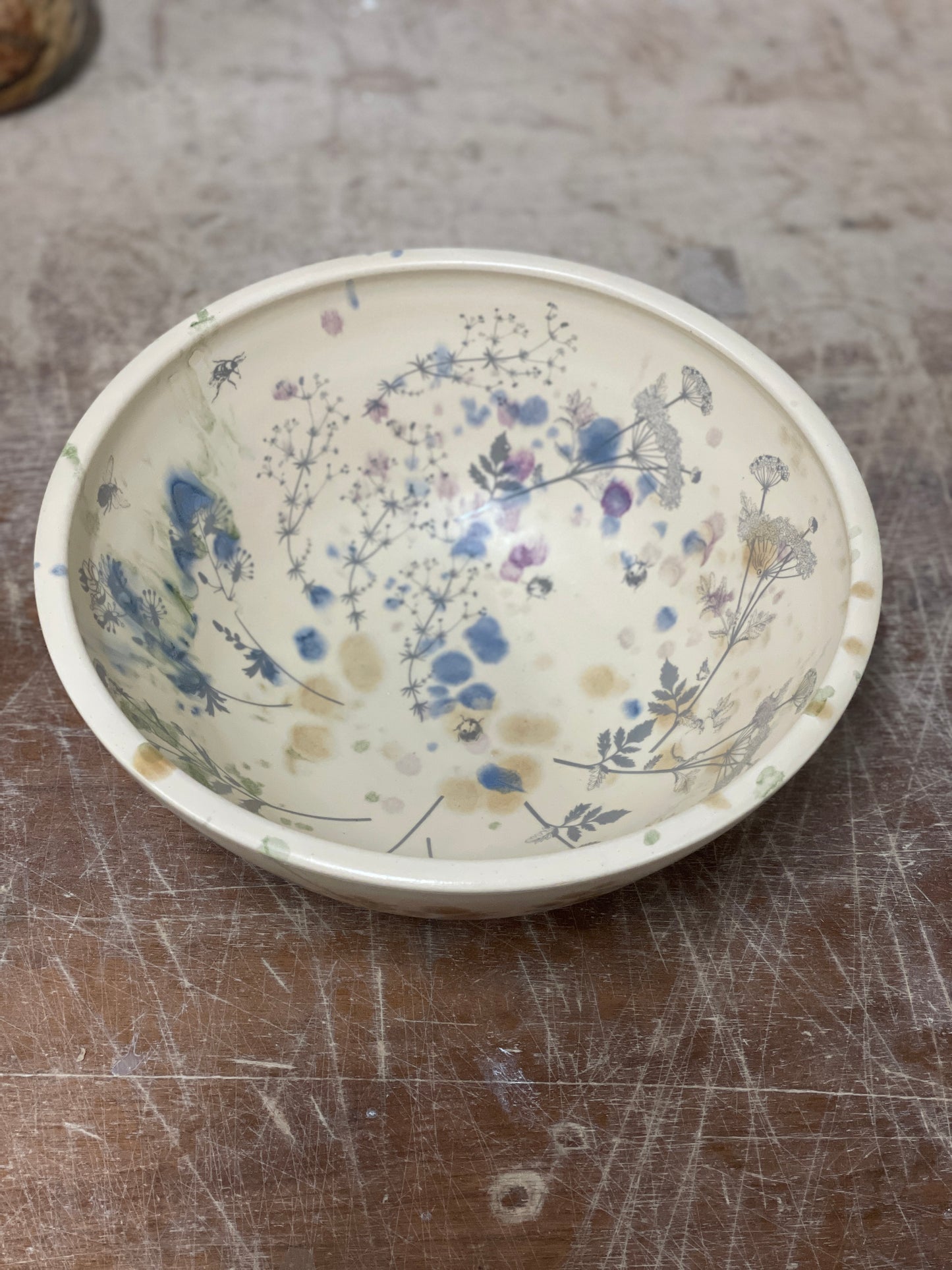 Large Ceramic Floral Bowl – Handmade Botanical Pottery