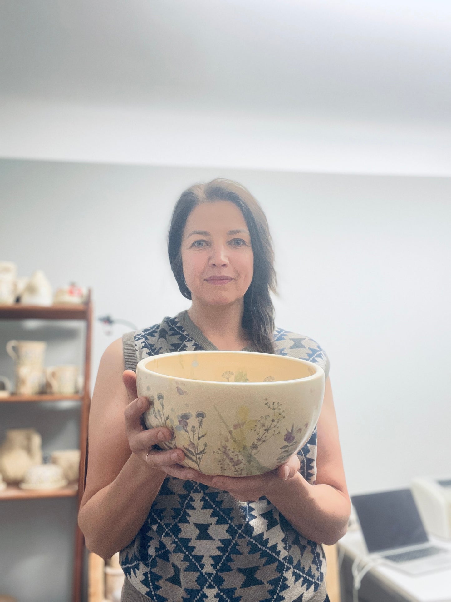 Large Ceramic Floral Bowl – Handmade Botanical Pottery