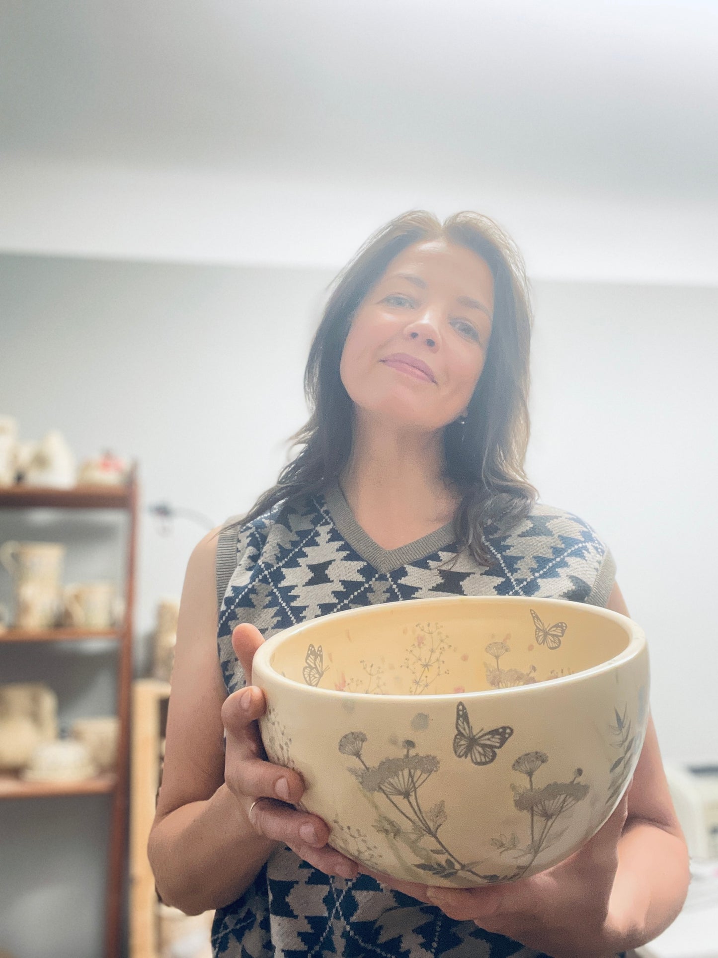 Large Ceramic Floral Bowl – Handmade Botanical Pottery