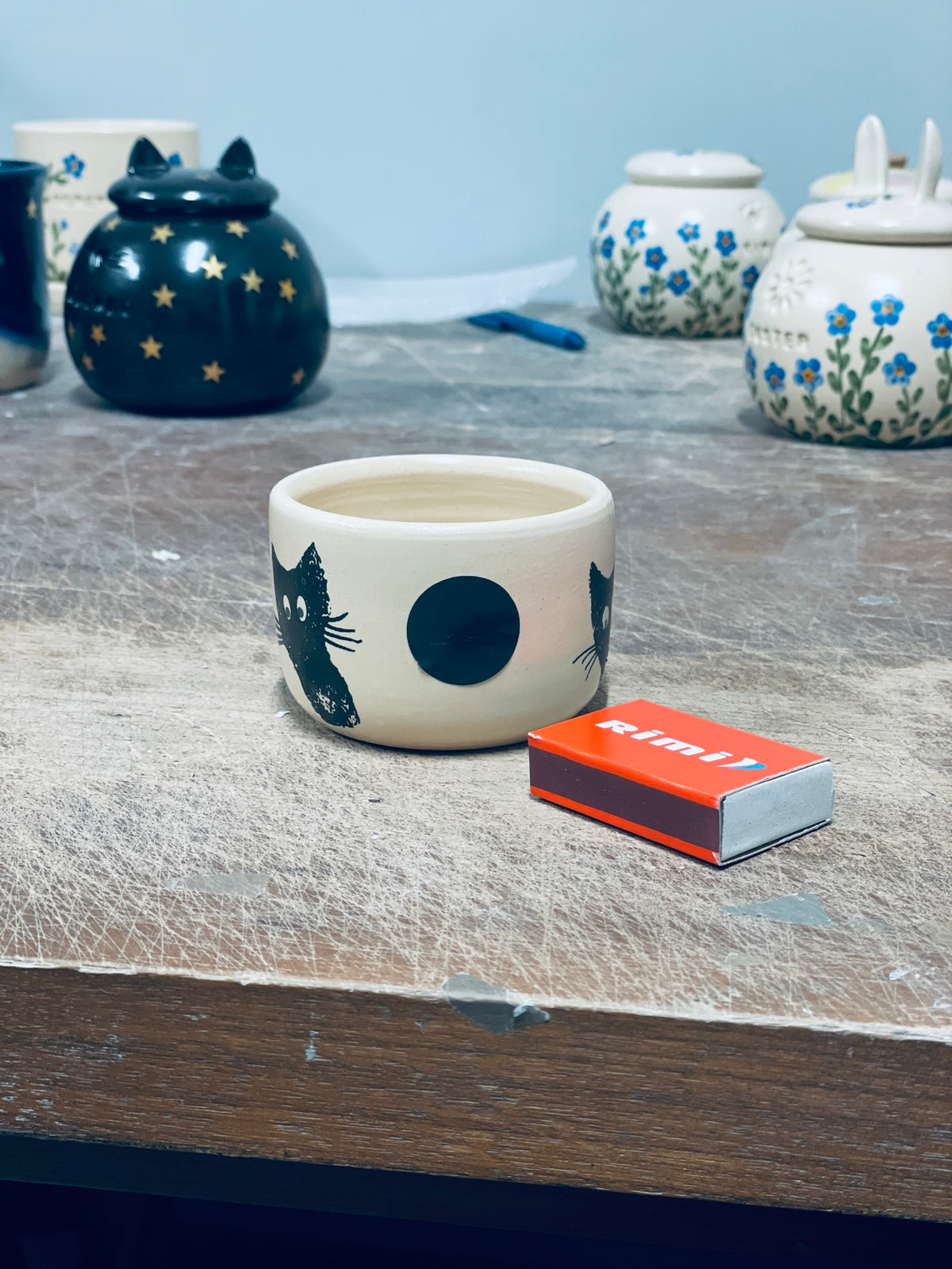 Black Cat Match Holder with Striker