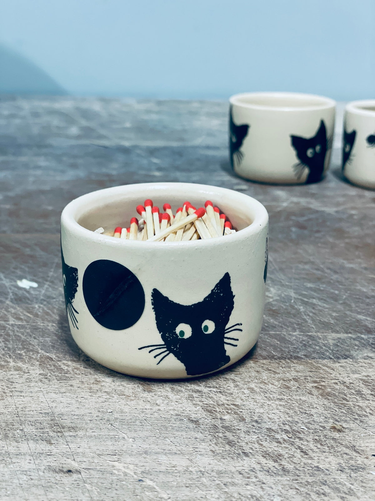 Black Cat Match Holder with Striker