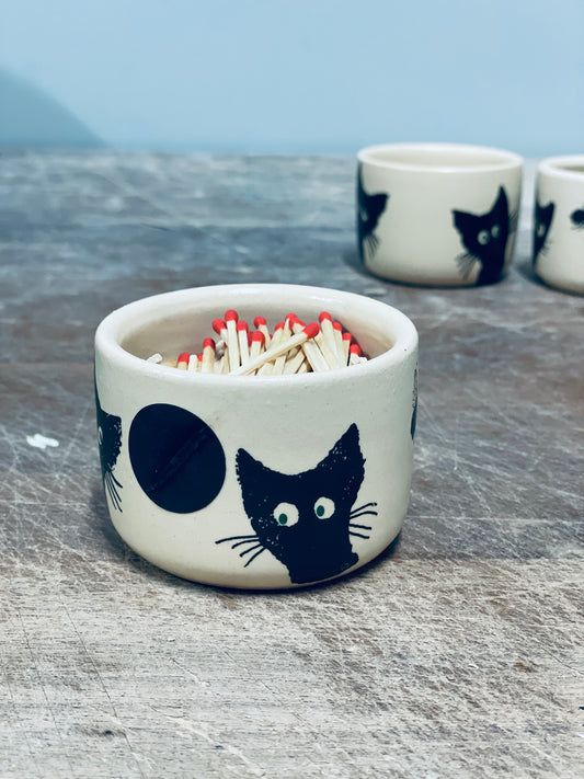 Black Cat Match Holder with Striker