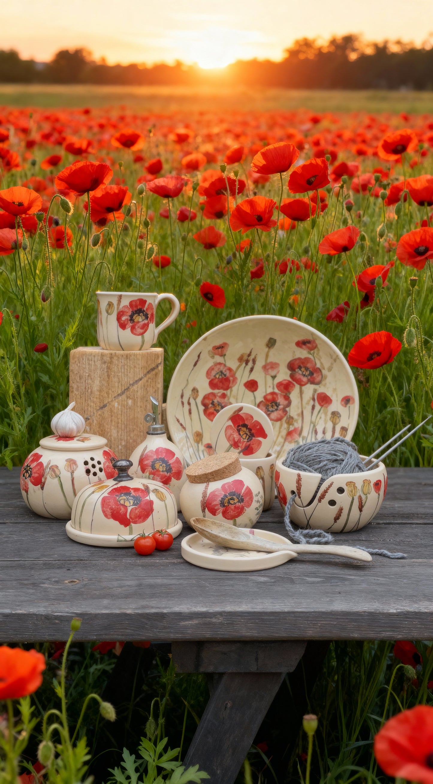 Magoņu krūze, rokām virpota krūze